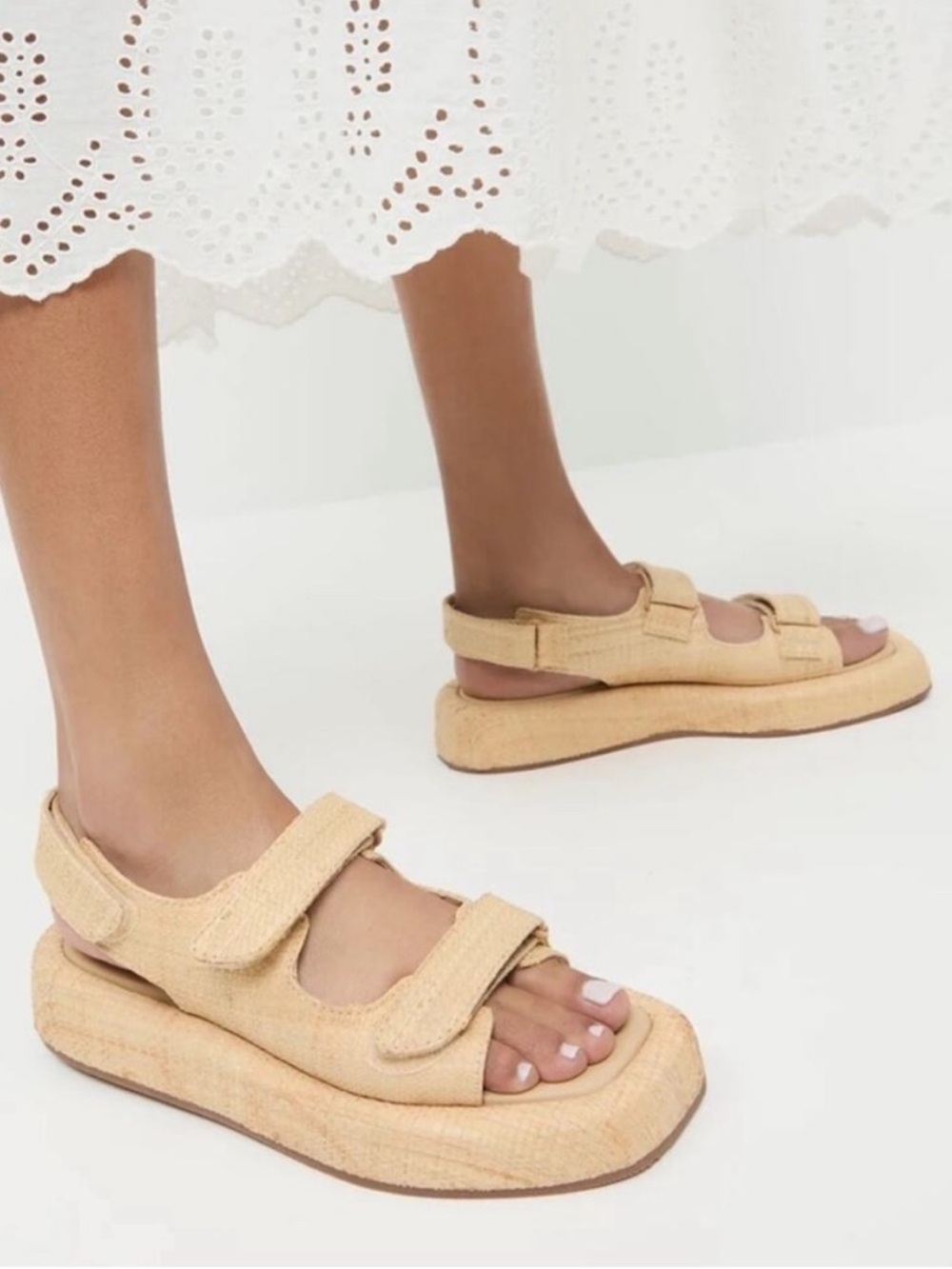 NEW Loeffler Randall Blaise Platform Velcro Strap Rafia Woven Sandals 8
